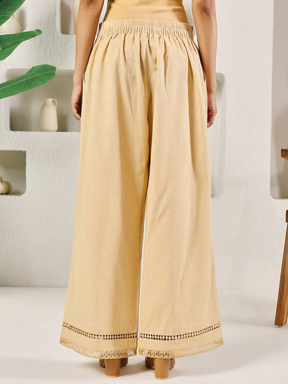 Dhiyona FL Women's Beige Cotton Solid Palazzo