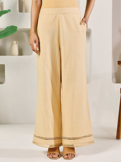 Dhiyona FL Women's Beige Cotton Solid Palazzo