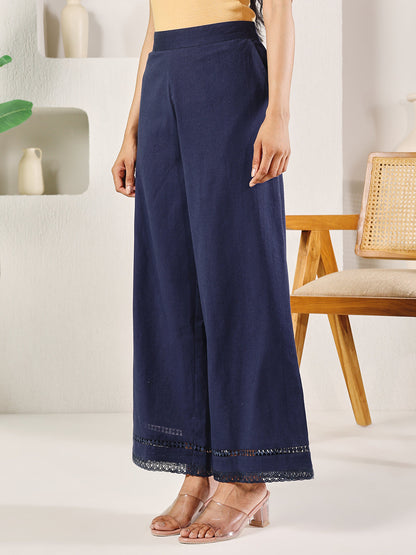 Dhiyona FL Women's Navy Blue Cotton Solid Palazzo