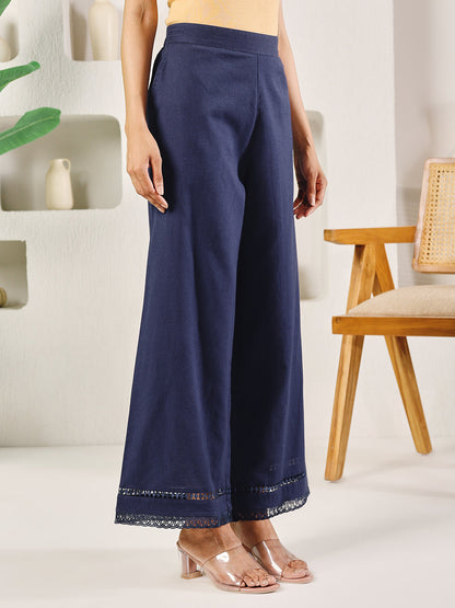 Dhiyona FL Women's Navy Blue Cotton Solid Palazzo