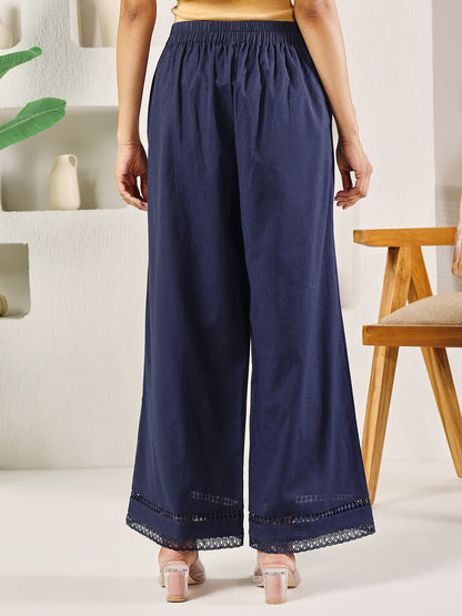 Dhiyona FL Women's Navy Blue Cotton Solid Palazzo