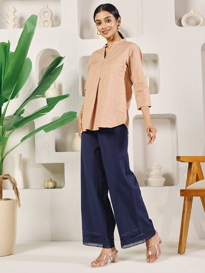 Dhiyona FL Women's Navy Blue Cotton Solid Palazzo