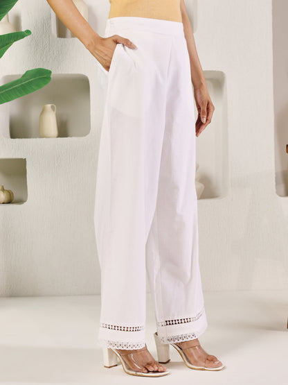 Dhiyona FL Women's White Cotton Solid Palazzo