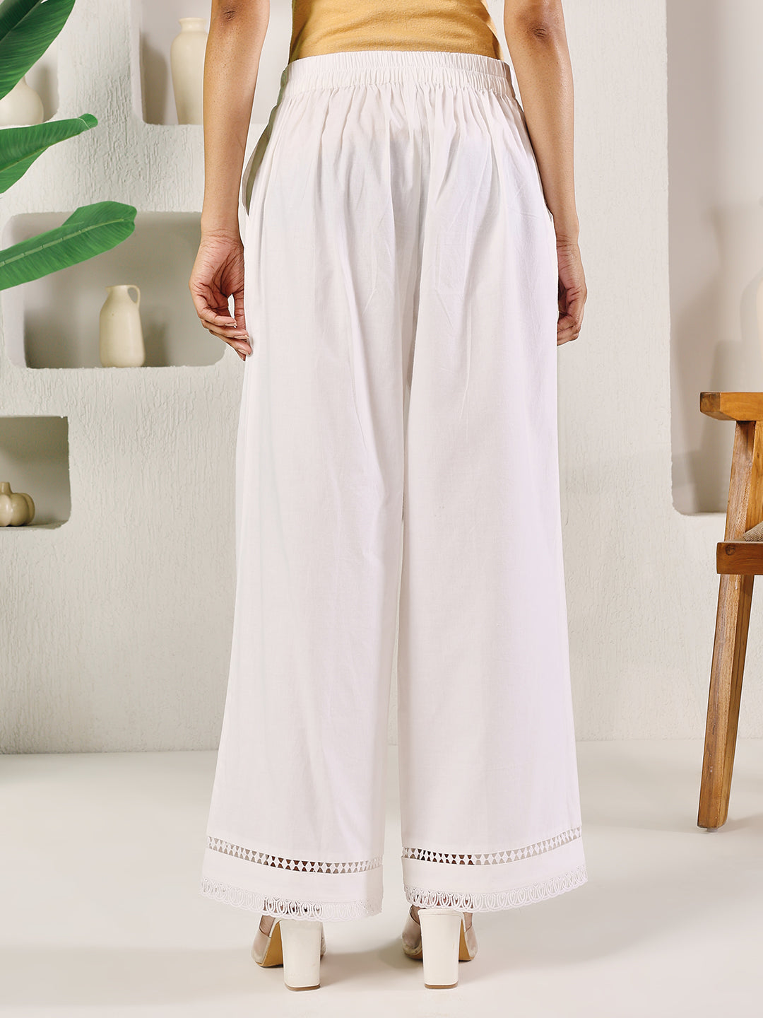 Dhiyona FL Women's White Cotton Solid Palazzo