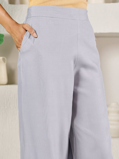 Dhiyona FL Women's Light Grey Rayon Solid Palazzo
