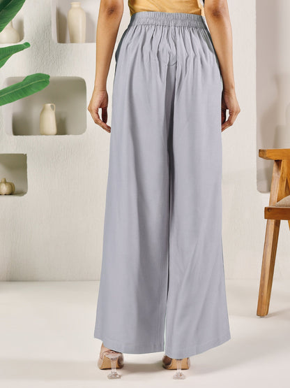 Dhiyona FL Women's Light Grey Rayon Solid Palazzo