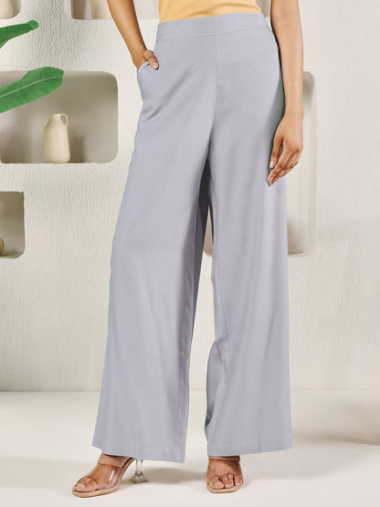 Dhiyona FL Women's Light Grey Rayon Solid Palazzo