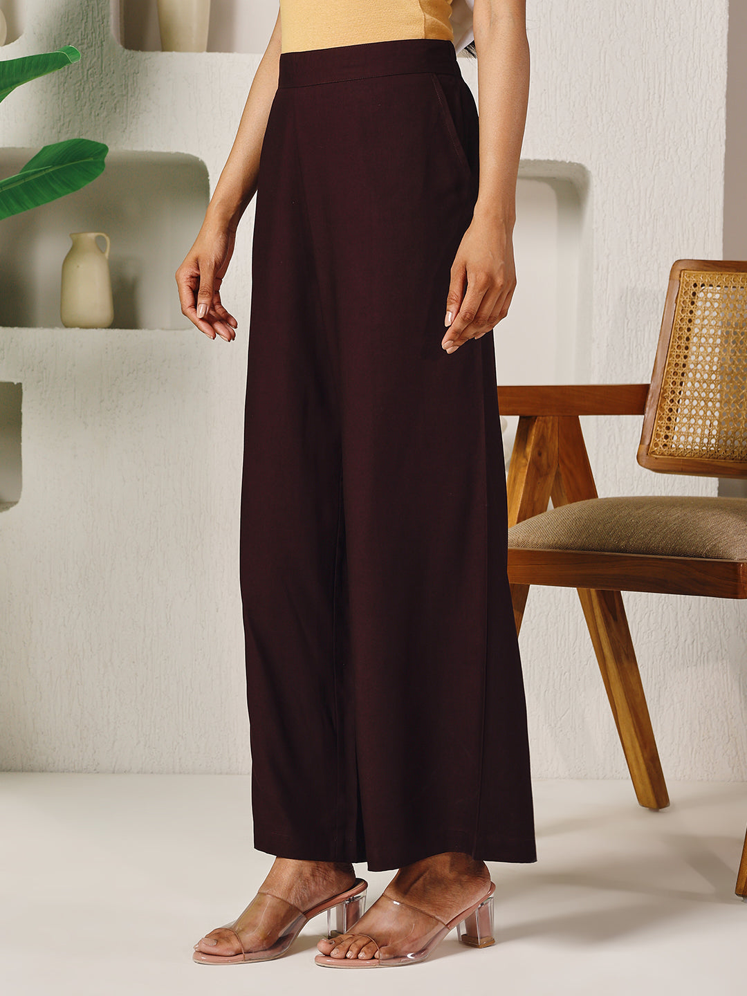 Dhiyona FL Women's Brown Rayon Solid Palazzo