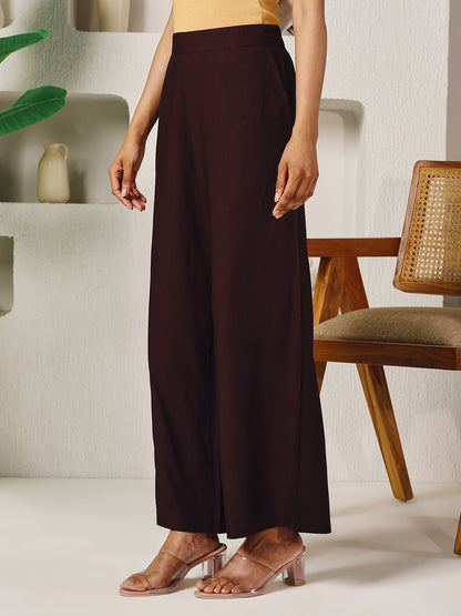 Dhiyona FL Women's Brown Rayon Solid Palazzo