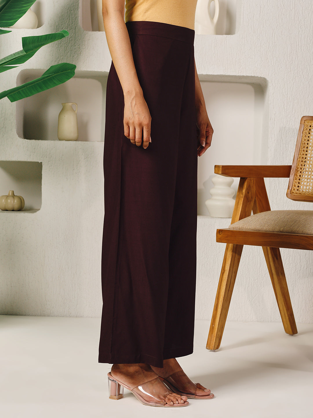 Dhiyona FL Women's Brown Rayon Solid Palazzo