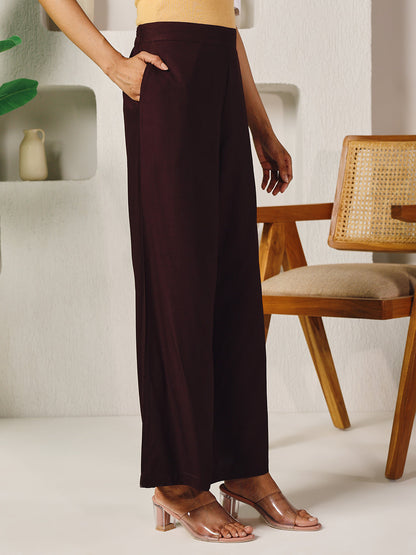 Dhiyona FL Women's Brown Rayon Solid Palazzo