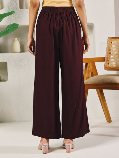 Dhiyona FL Women's Brown Rayon Solid Palazzo