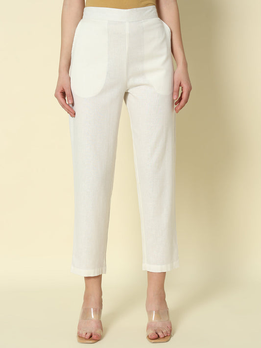 Dhiyona FL Women's Off White Cotton Solid Pant