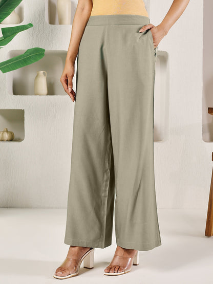 Dhiyona FL Women's Light Green Cotton Solid Palazzo
