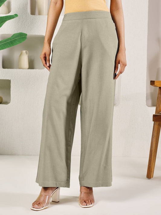 Dhiyona FL Women's Light Green Cotton Solid Palazzo