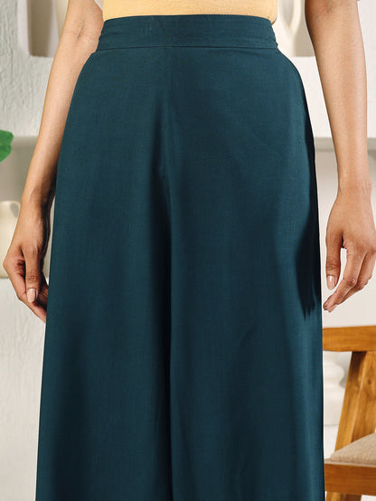 Dhiyona FL Women's Teal Green Cotton Solid Palazzo