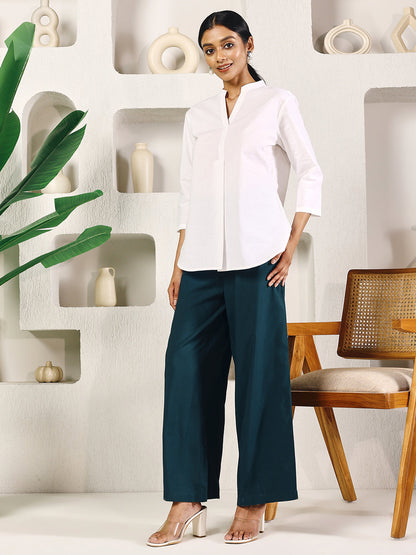 Dhiyona FL Women's Teal Green Cotton Solid Palazzo