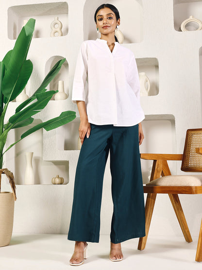 Dhiyona FL Women's Teal Green Cotton Solid Palazzo