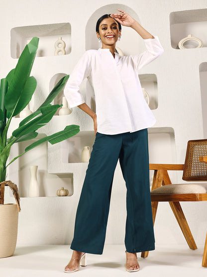 Dhiyona FL Women's Teal Green Cotton Solid Palazzo