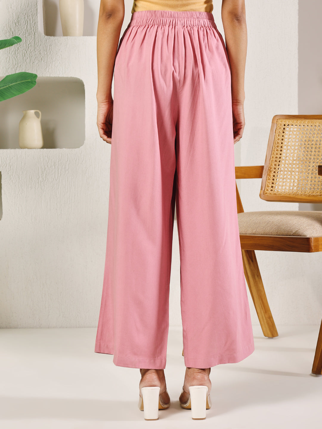 Dhiyona FL Women's Light Pink Rayon Solid Palazzo