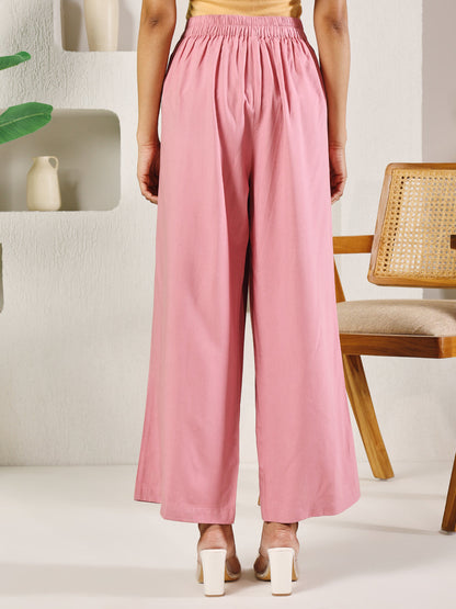 Dhiyona FL Women's Light Pink Rayon Solid Palazzo