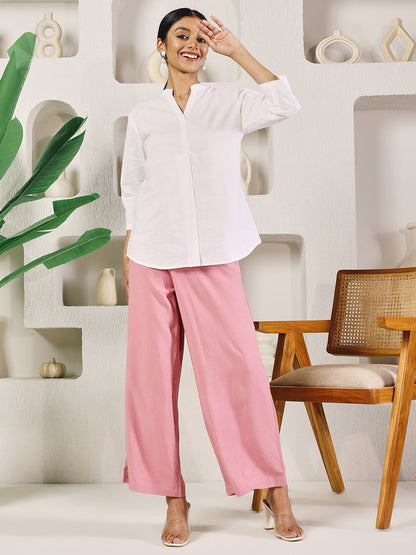 Dhiyona FL Women's Light Pink Rayon Solid Palazzo