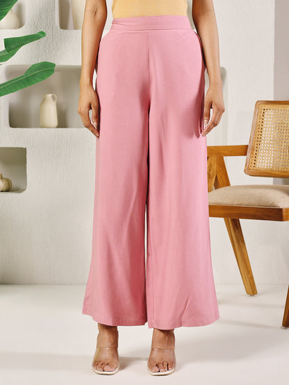 Dhiyona FL Women's Light Pink Rayon Solid Palazzo