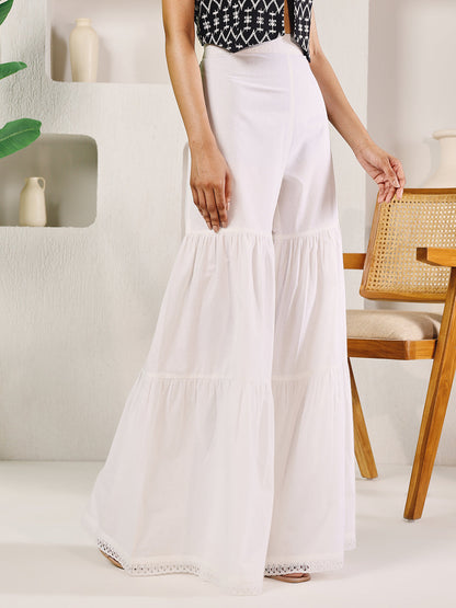 Dhiyona FL Women's White Cotton Tiered Sharara