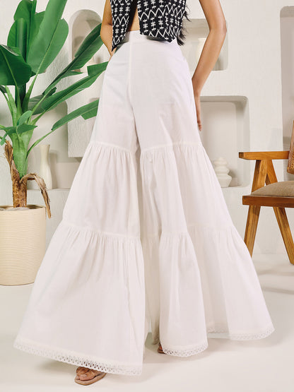 Dhiyona FL Women's White Cotton Tiered Sharara