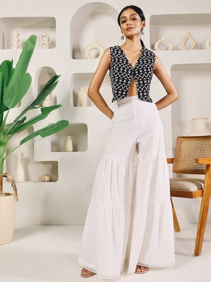 Dhiyona FL Women's White Cotton Tiered Sharara