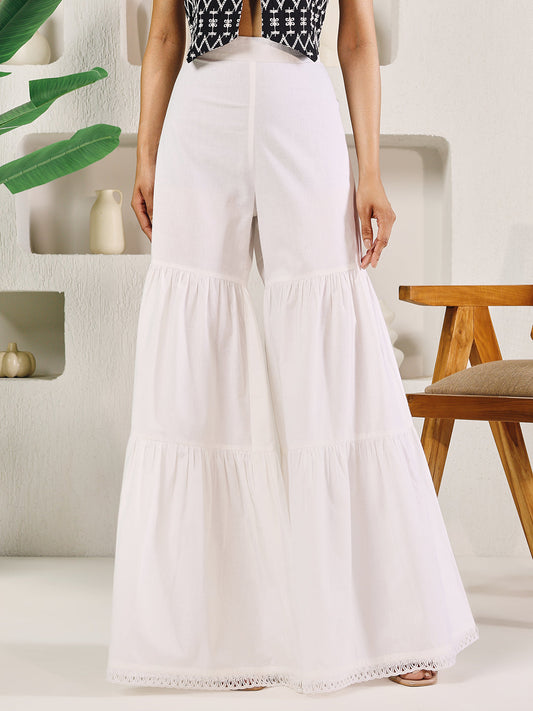 Dhiyona FL Women's White Cotton Tiered Sharara