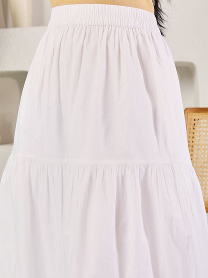 Dhiyona FL Women's White Cotton Tiered Maxi Skirt
