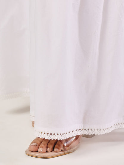 Dhiyona FL Women's White Cotton Tiered Maxi Skirt