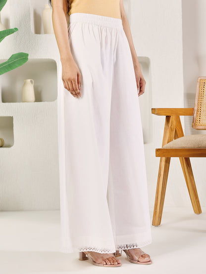 Dhiyona FL Women's White Cotton Solid Palazzo with Lace