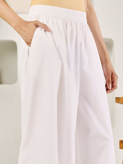 Dhiyona FL Women's White Cotton Solid Palazzo with Lace