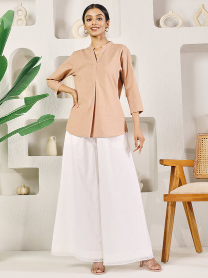 Dhiyona FL Women's White Cotton Solid Palazzo with Lace