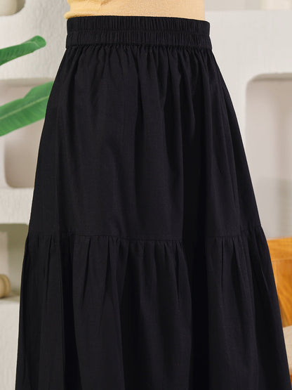 Dhiyona FL Women's Black Cotton Tiered Maxi Skirt