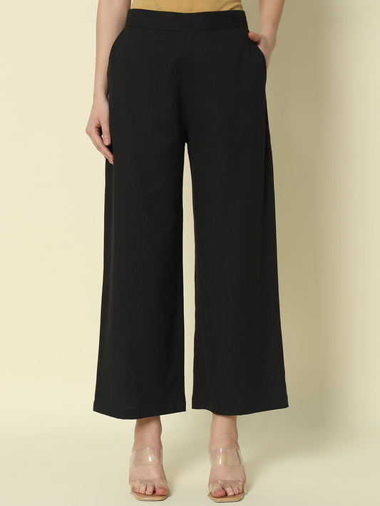 Dhiyona FL Women's Black Cotton Solid Palazzo