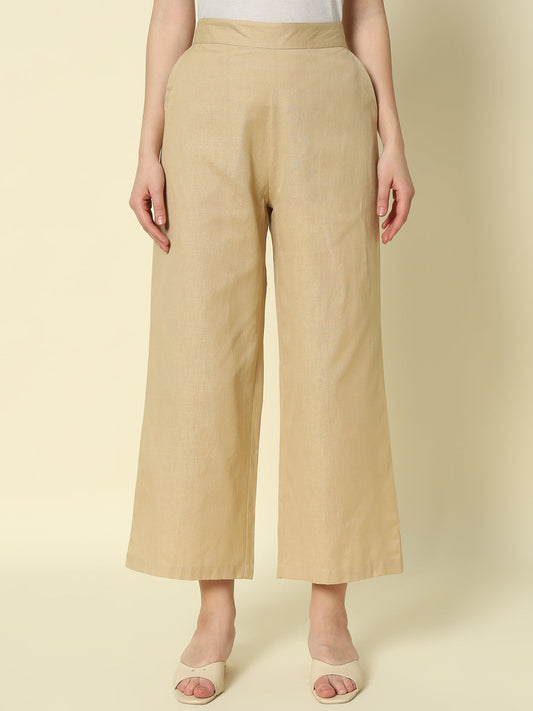 Dhiyona FL Women's Beige Cotton Solid Palazzo