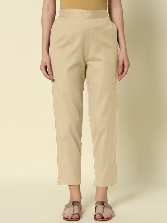 Dhiyona FL Women's Beige Cotton Solid Pant
