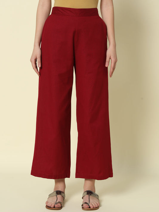 Dhiyona FL Women's Maroon Cotton Solid Palazzo