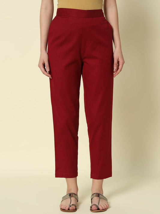 Dhiyona FL Women's Maroon Cotton Solid Pant