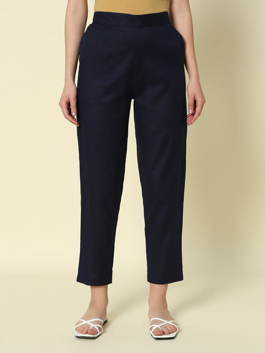 Dhiyona FL Women's Navy blue Cotton Solid Pant