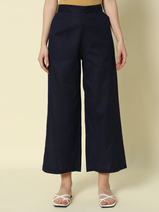 Dhiyona FL Women's Navy blue Cotton Solid Palazzo