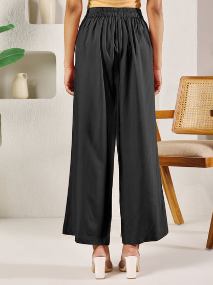 Dhiyona FL Women's Black Solid Rayon Straight Palazzo