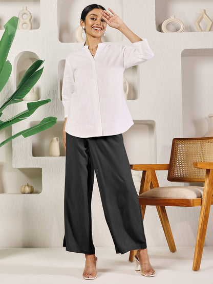 Dhiyona FL Women's Black Solid Rayon Straight Palazzo