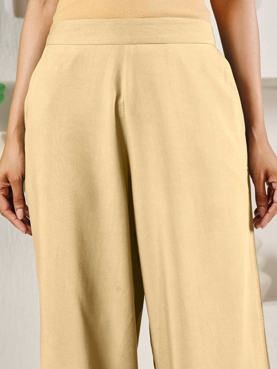 Dhiyona FL Women's Beige Solid Rayon Straight Palazzo