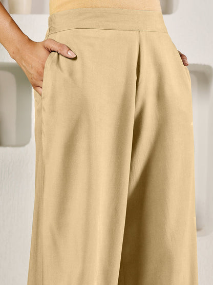 Dhiyona FL Women's Beige Solid Rayon Straight Palazzo