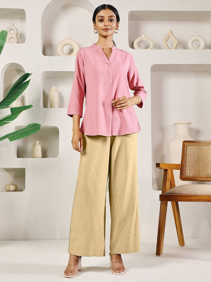 Dhiyona FL Women's Beige Solid Rayon Straight Palazzo