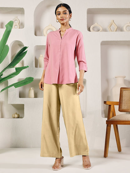 Dhiyona FL Women's Beige Solid Rayon Straight Palazzo